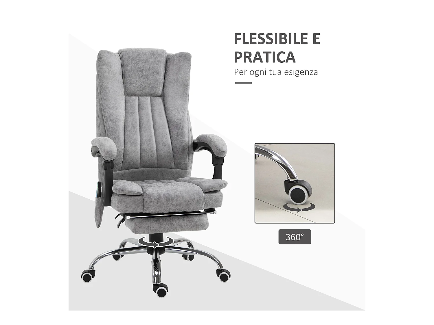 Poltrona da ufficio massaggiante reclinabile con poggiapiedi