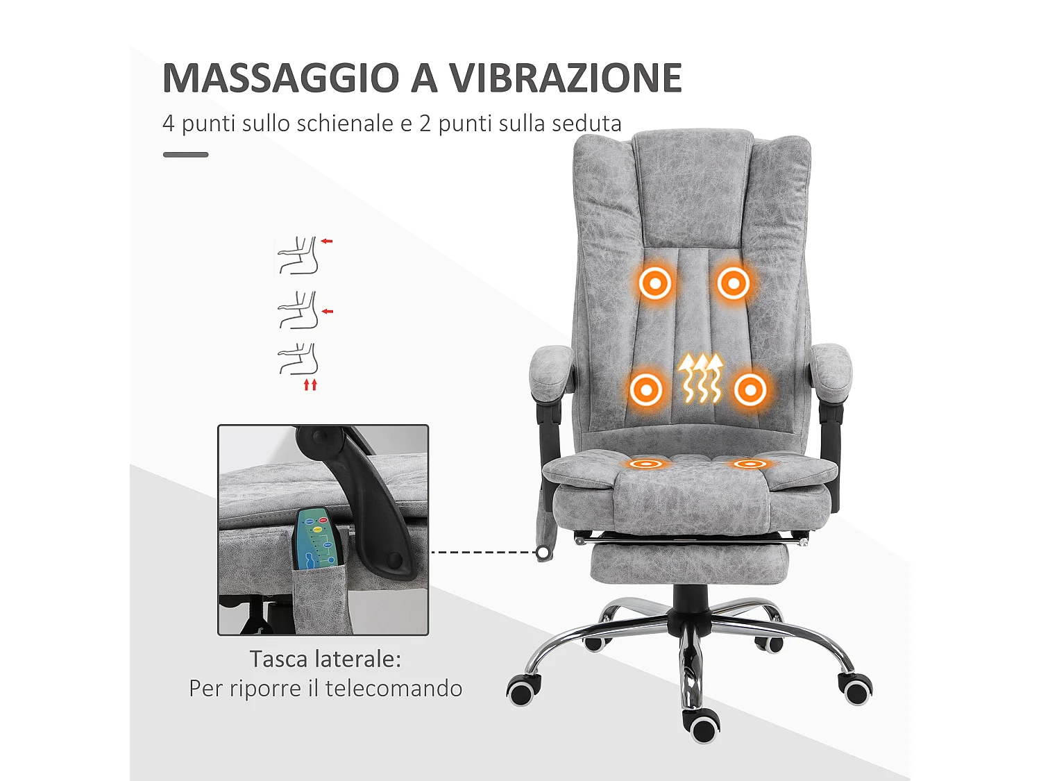 Poltrona da ufficio massaggiante reclinabile con poggiapiedi