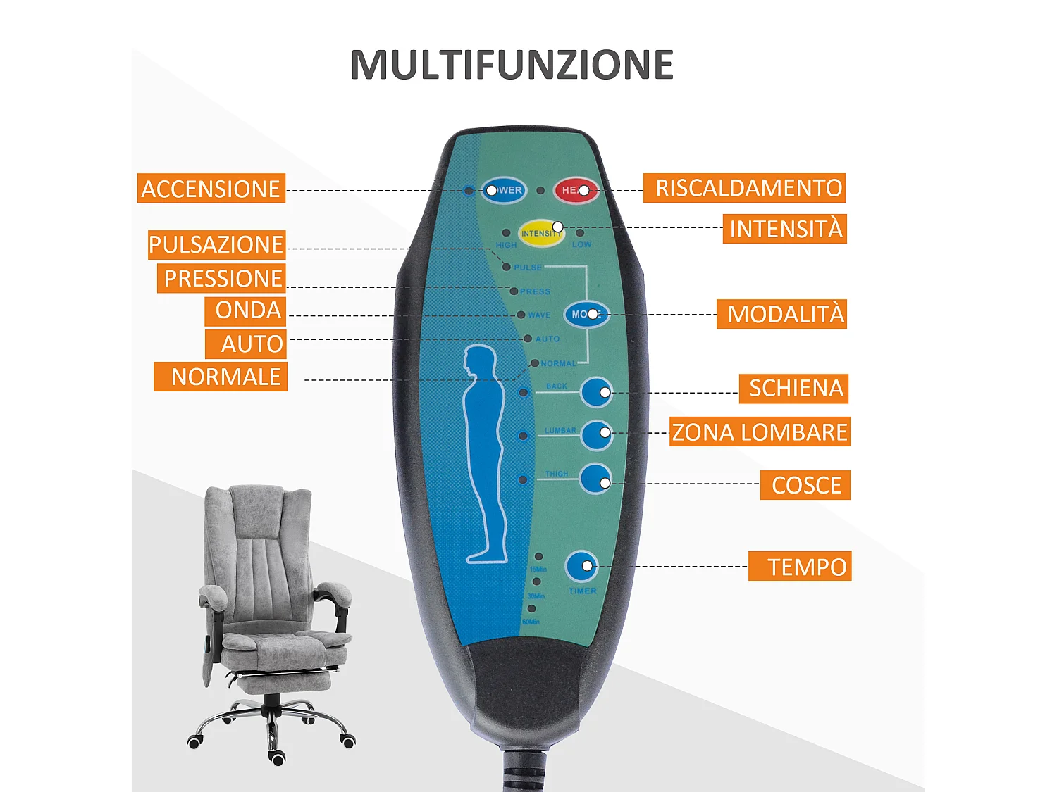 Poltrona da ufficio massaggiante reclinabile con poggiapiedi
