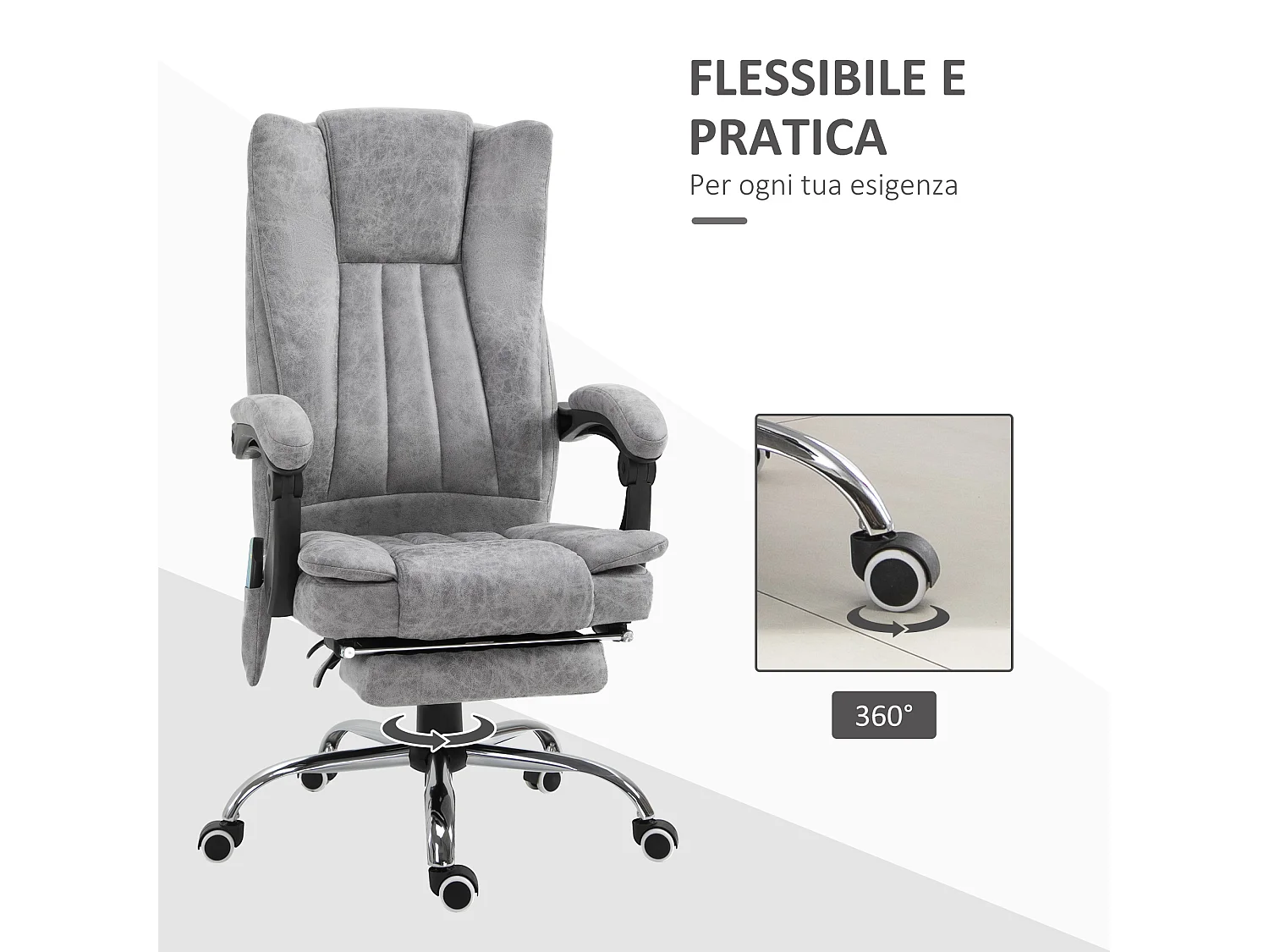 Poltrona da ufficio massaggiante reclinabile con poggiapiedi