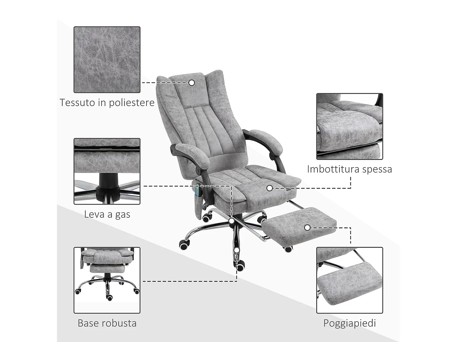 Poltrona da ufficio massaggiante reclinabile con poggiapiedi