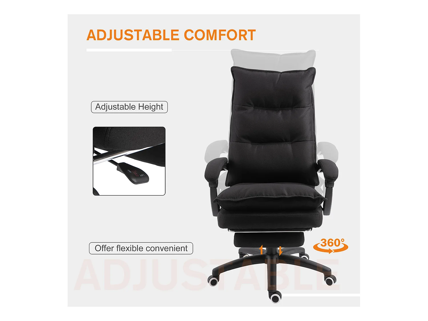 Sedia da ufficio rrgonomica e reclinabile con altezza regolabile nera