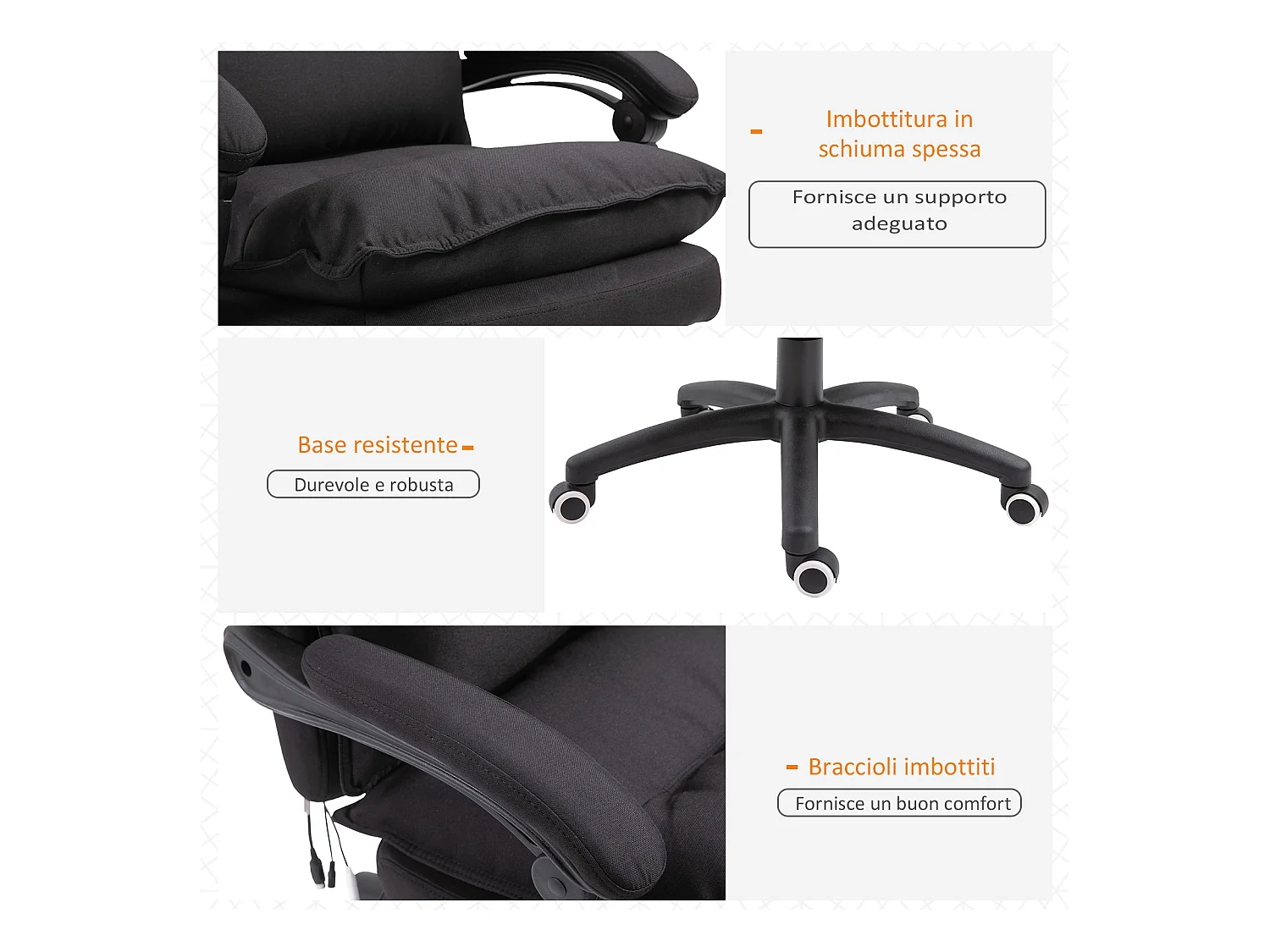 Sedia da ufficio rrgonomica e reclinabile con altezza regolabile nera