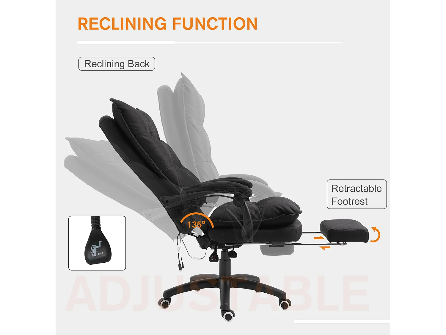 Sedia da ufficio rrgonomica e reclinabile con altezza regolabile nera