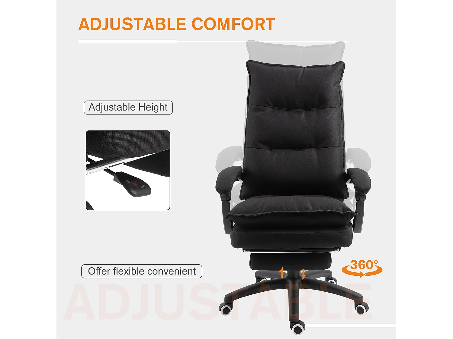 Sedia da ufficio rrgonomica e reclinabile con altezza regolabile nera