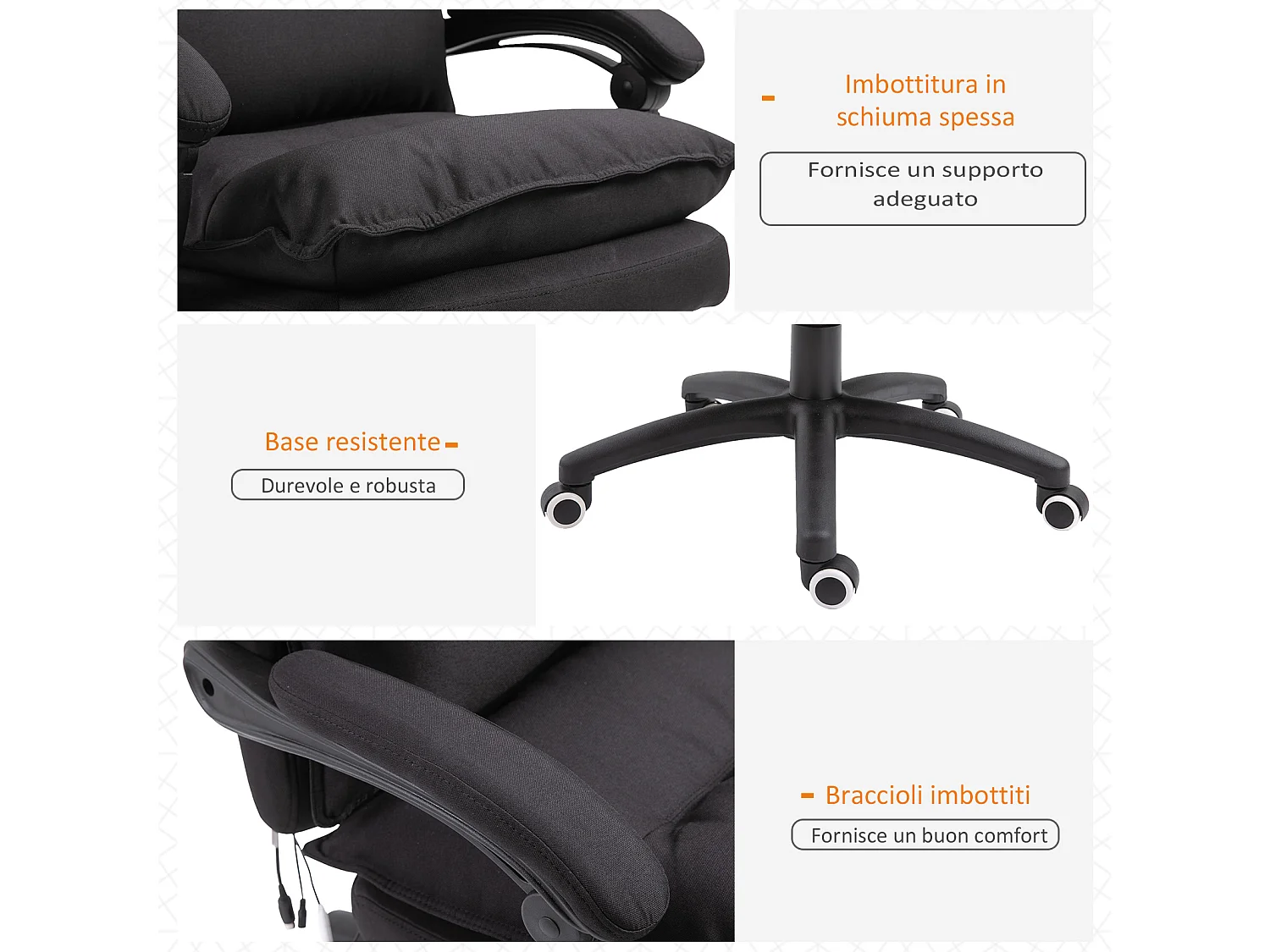 Sedia da ufficio rrgonomica e reclinabile con altezza regolabile nera