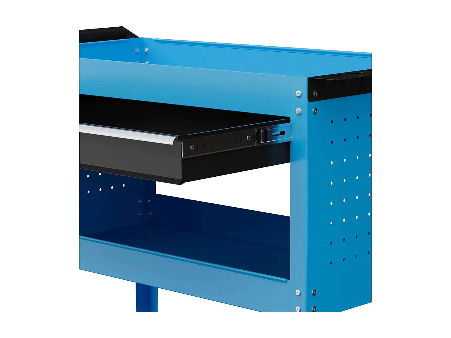 Carrello porta attrezzi con cassetto e 3 ripiani in acciaio blu