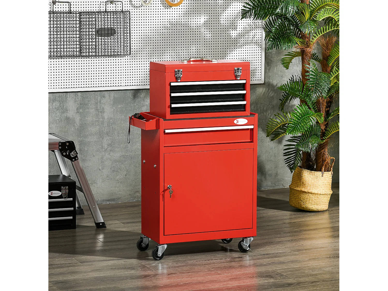 Carrello portautensili 2 in 1 con cassetta rimovibile e armadietto