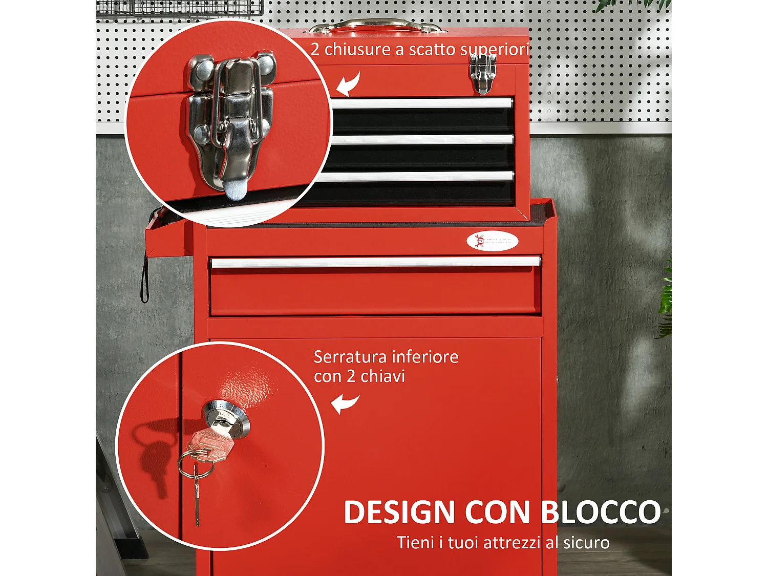 Carrello portautensili 2 in 1 con cassetta rimovibile e armadietto