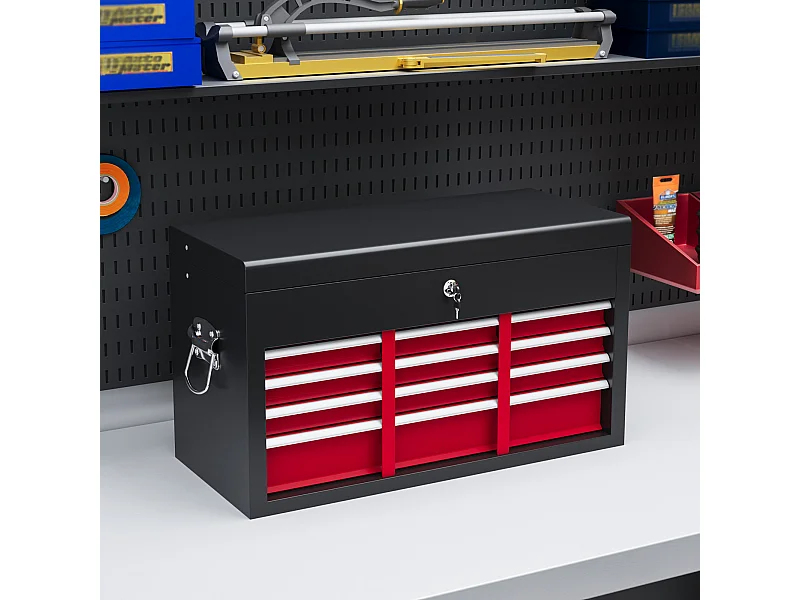 Cassetta porta attrezzi a 6 cassetti con serratura acciaio nero rosso