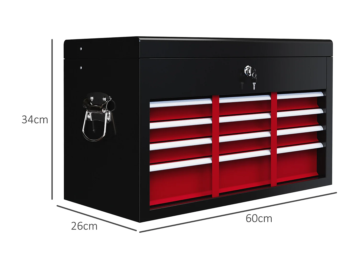 Cassetta porta attrezzi a 6 cassetti con serratura acciaio nero rosso