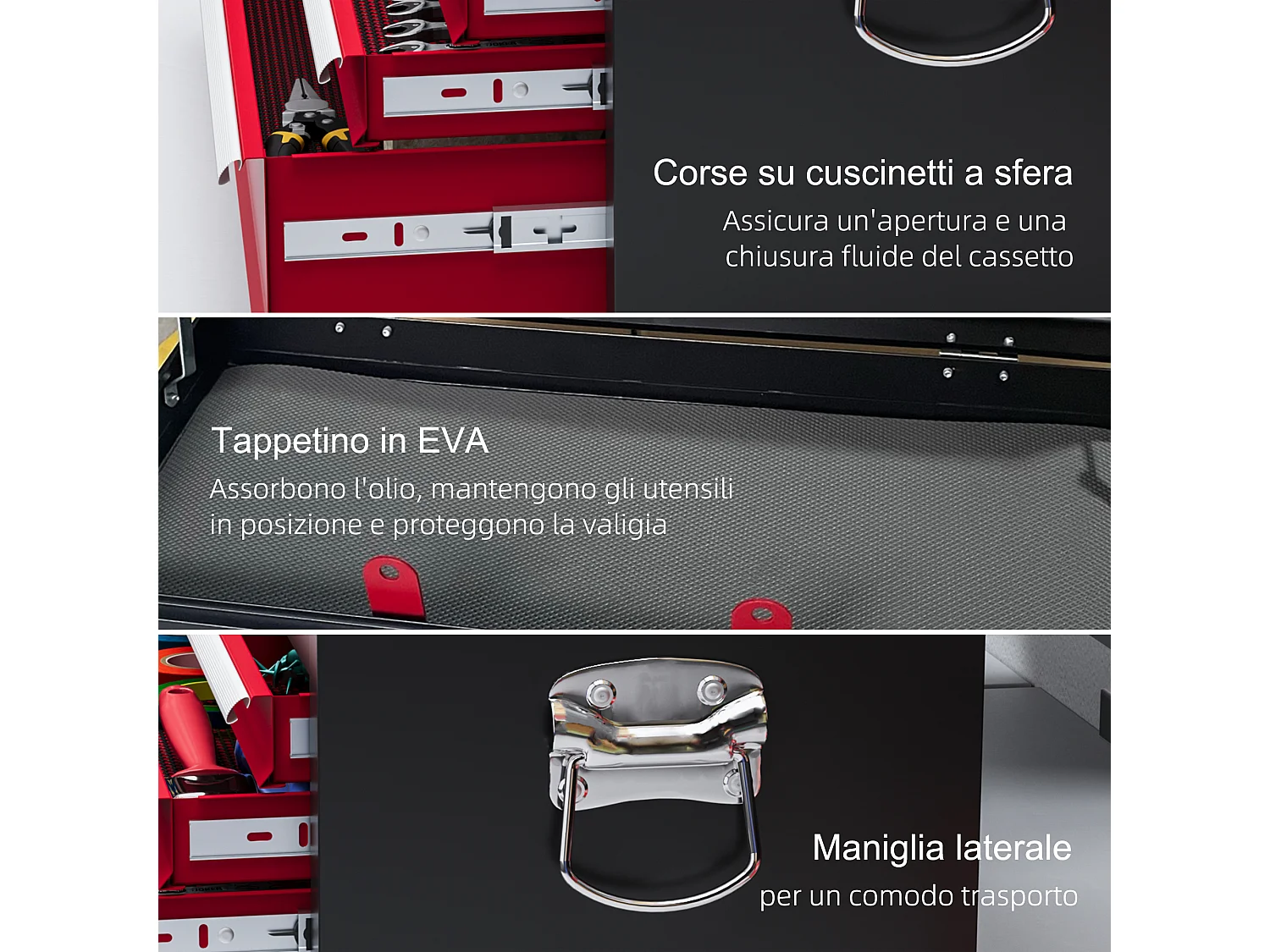 Cassetta porta attrezzi a 6 cassetti con serratura acciaio nero rosso