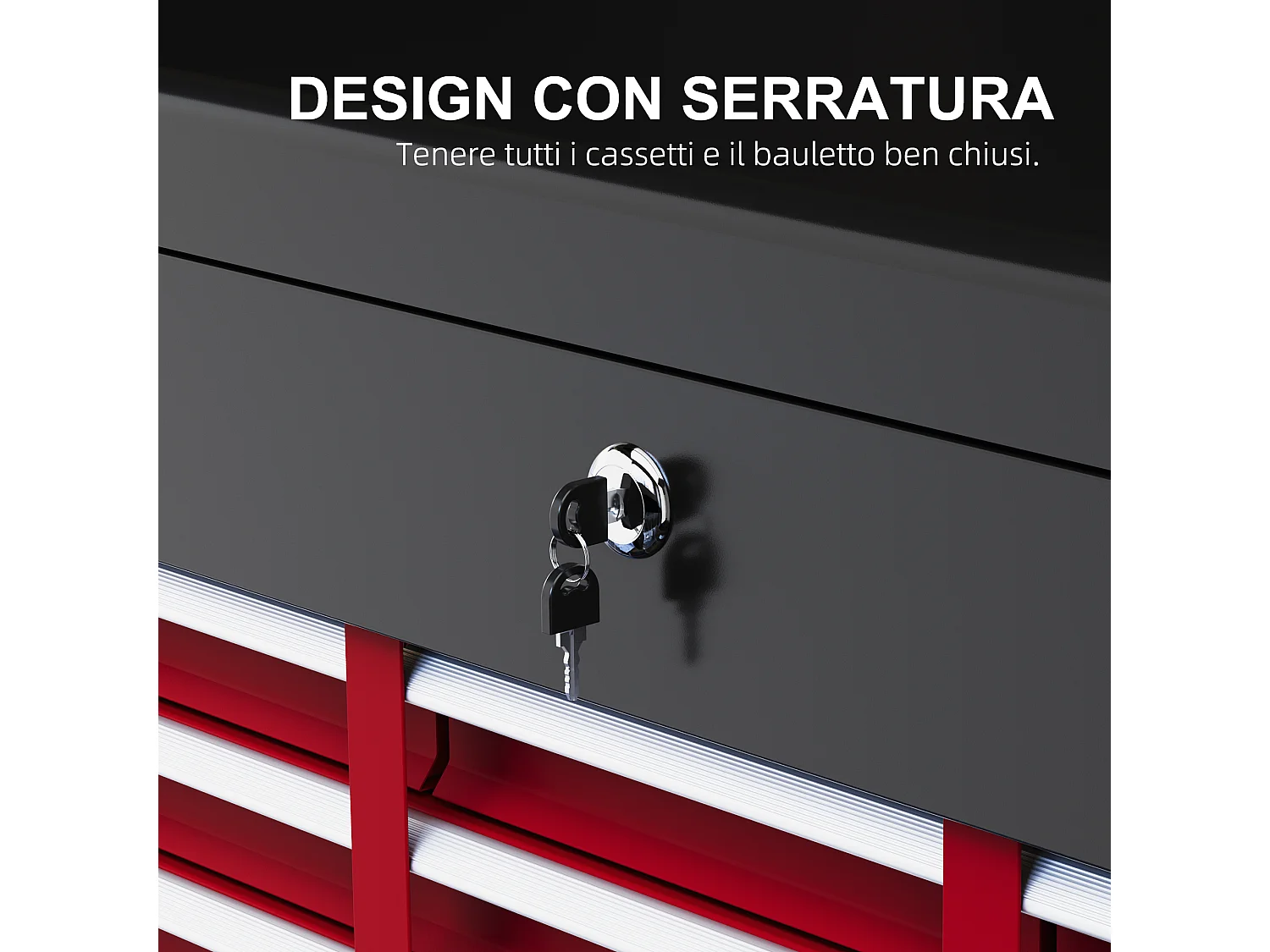Cassetta porta attrezzi a 6 cassetti con serratura acciaio nero rosso