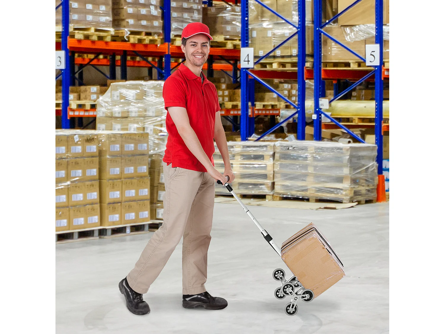 Carrello portapacchi pieghevole a 6 ruote argento e nero