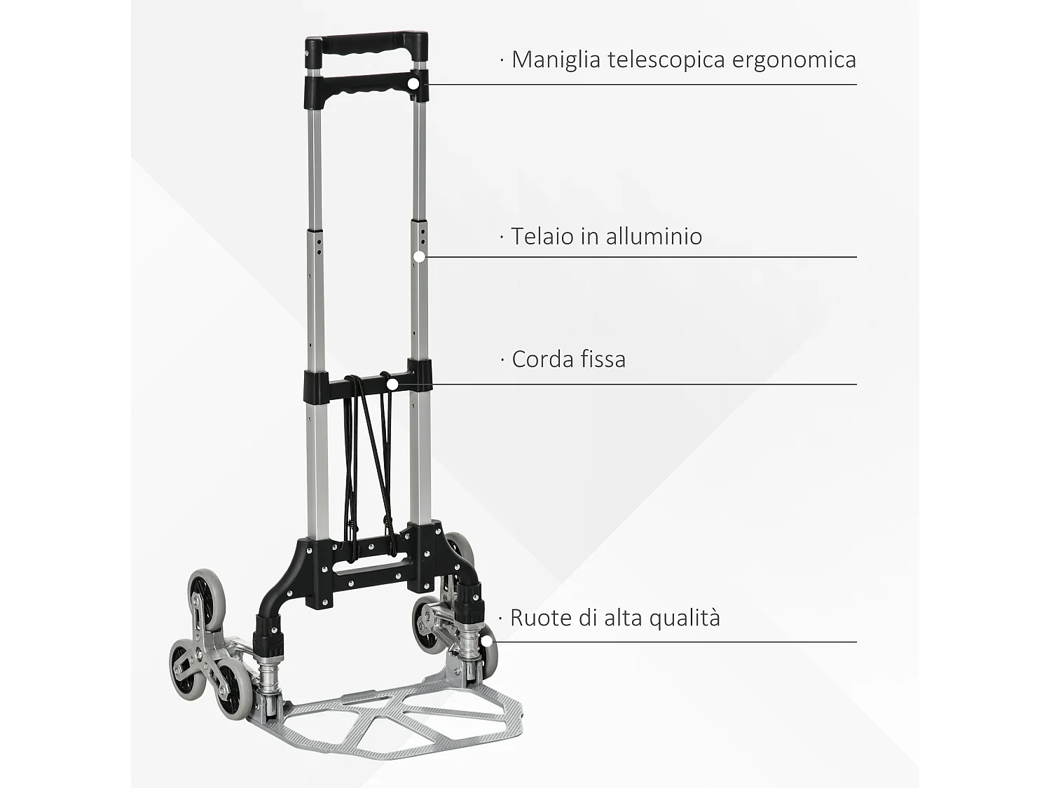 Carrello portapacchi pieghevole a 6 ruote argento e nero