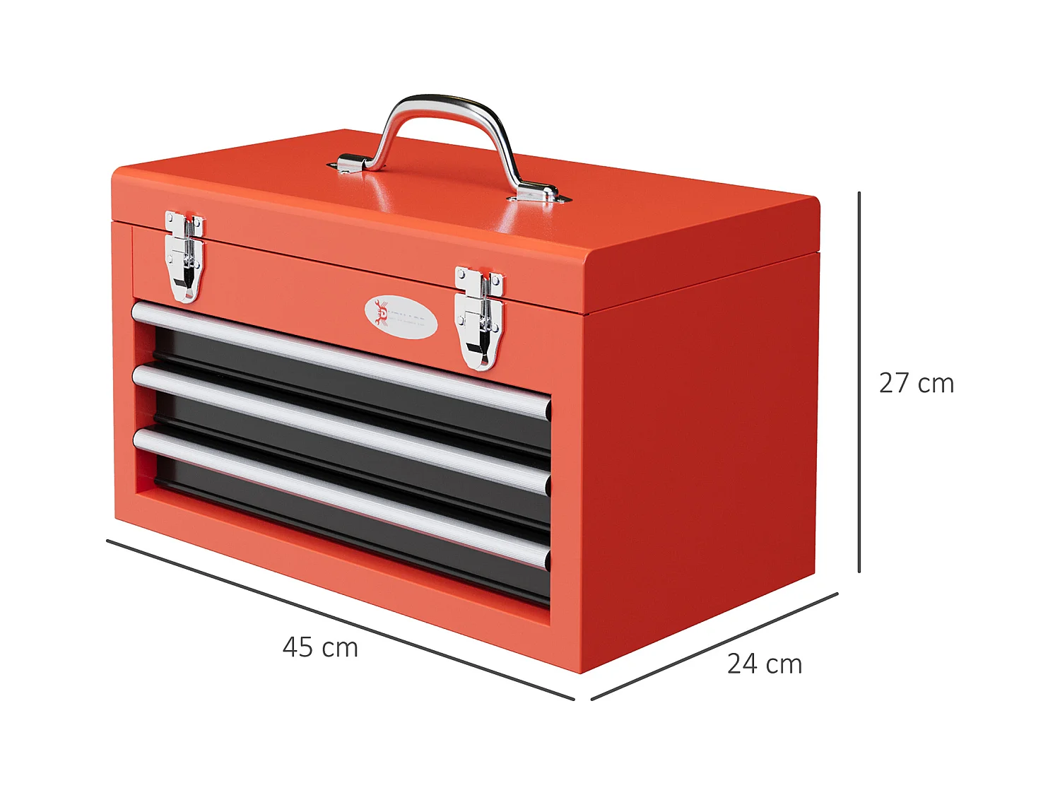 Cassetta porta attrezzi a 3 cassetti con maniglia in acciaio rosso