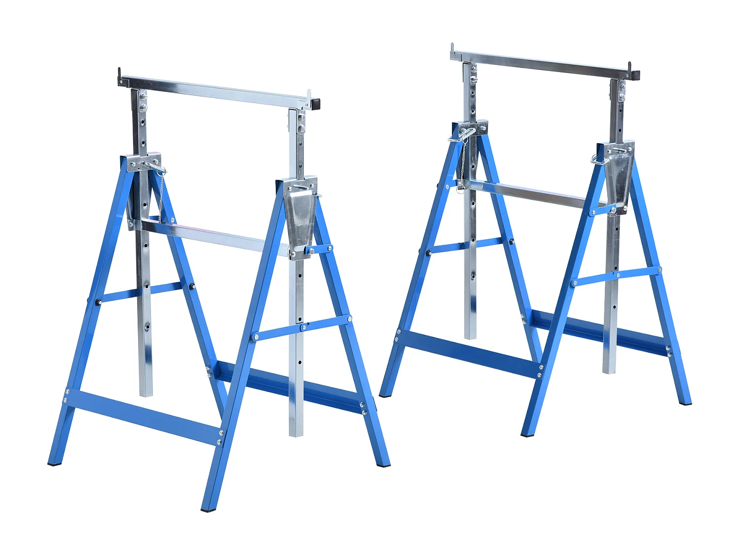 Set 2 Cavalletti da Lavoro Pieghevoli Altezza Regolabile in Acciaio