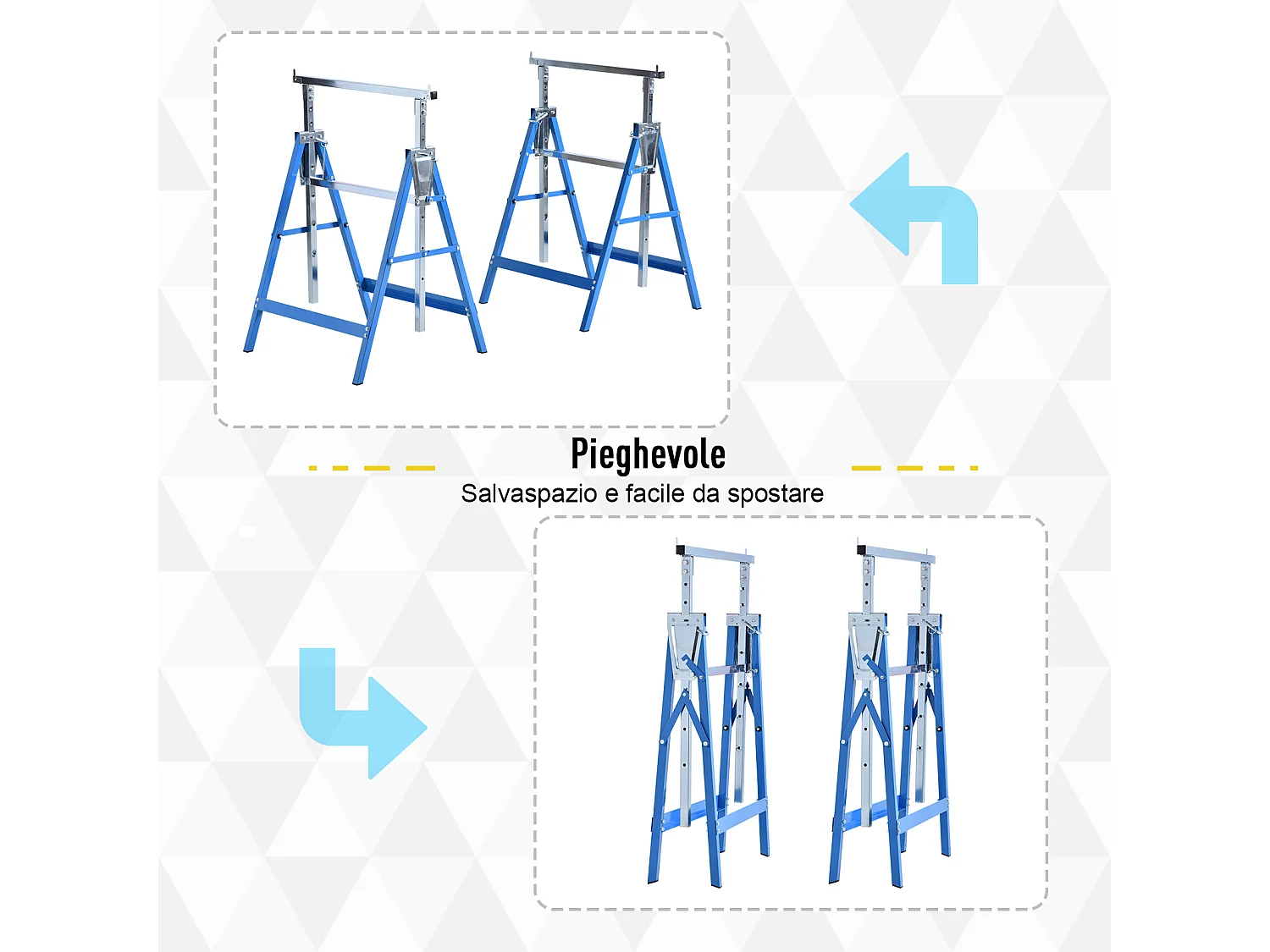 Set 2 Cavalletti da Lavoro Pieghevoli Altezza Regolabile in Acciaio