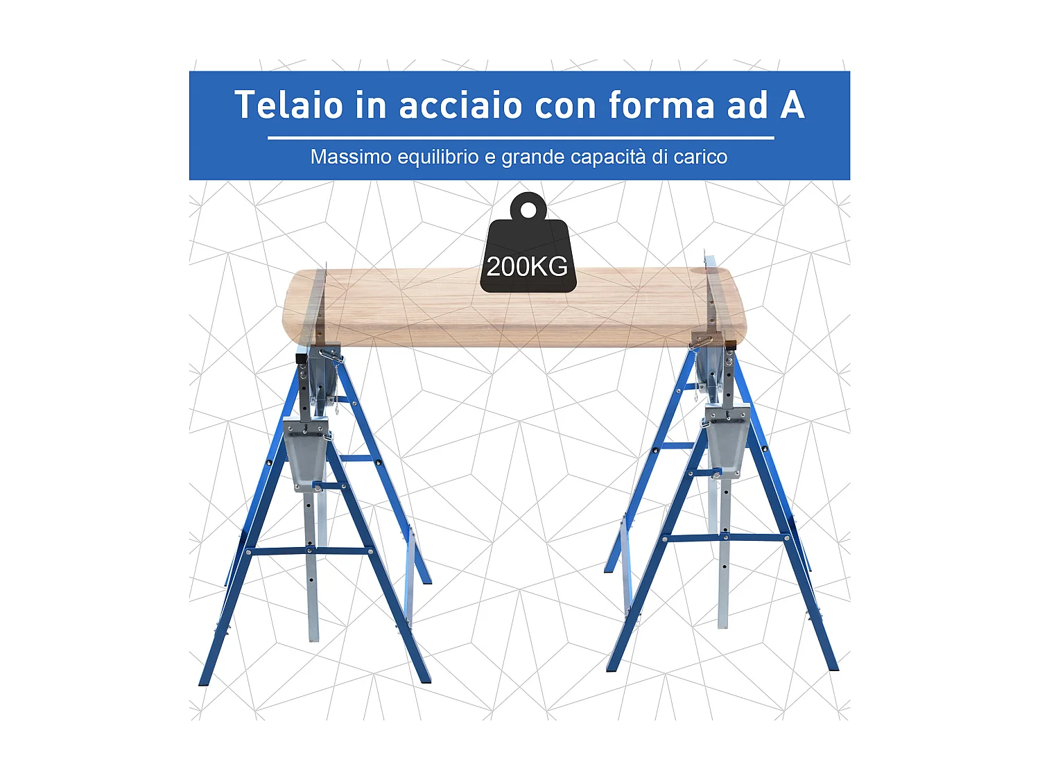 Set 2 Cavalletti da Lavoro Pieghevoli Altezza Regolabile in Acciaio