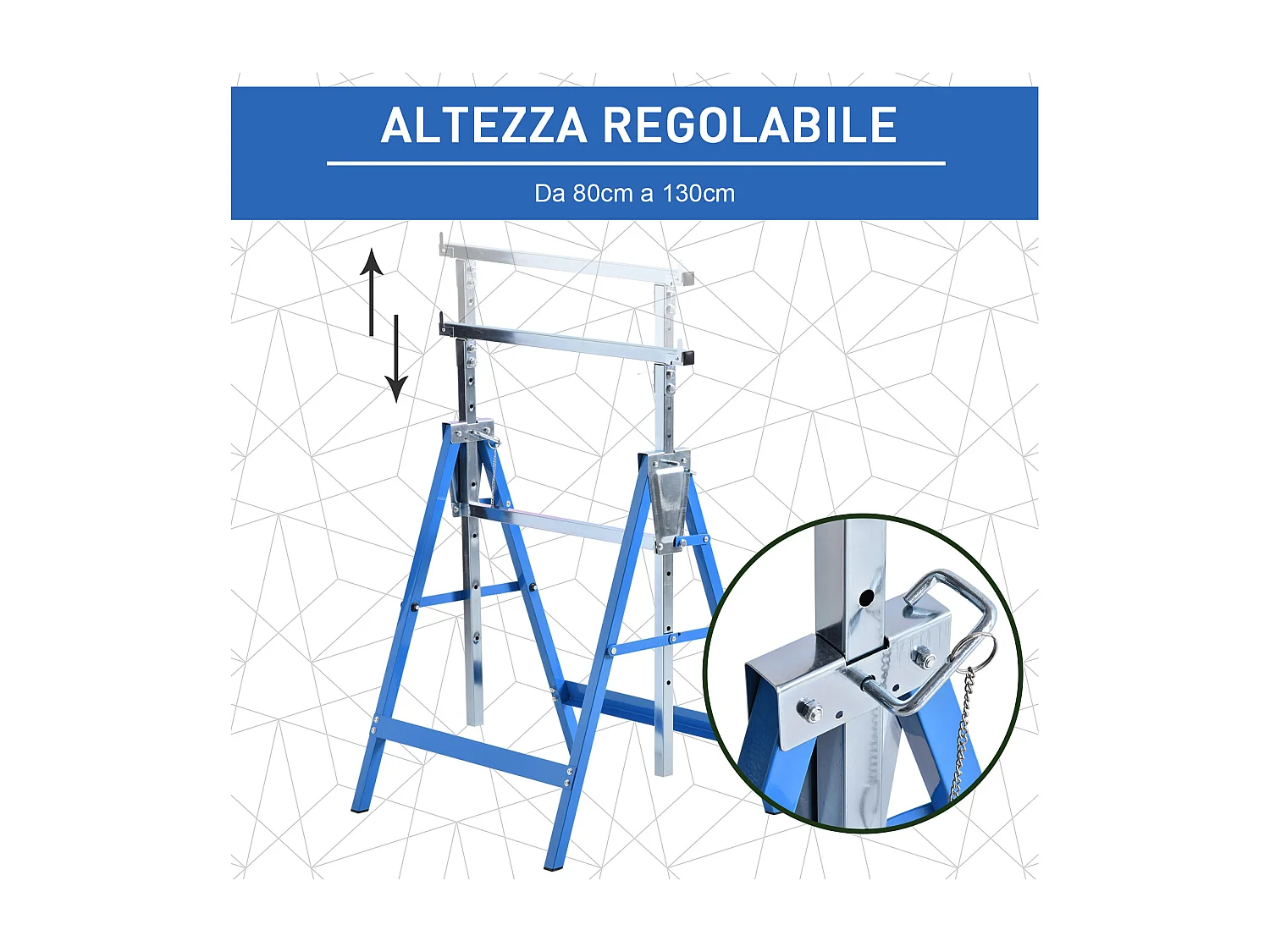 Set 2 Cavalletti da Lavoro Pieghevoli Altezza Regolabile in Acciaio