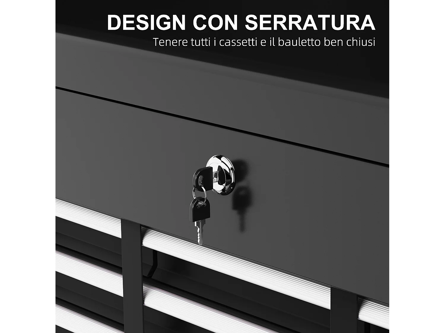Cassetta porta attrezzi a 6 cassetti con serratura in acciaio nero