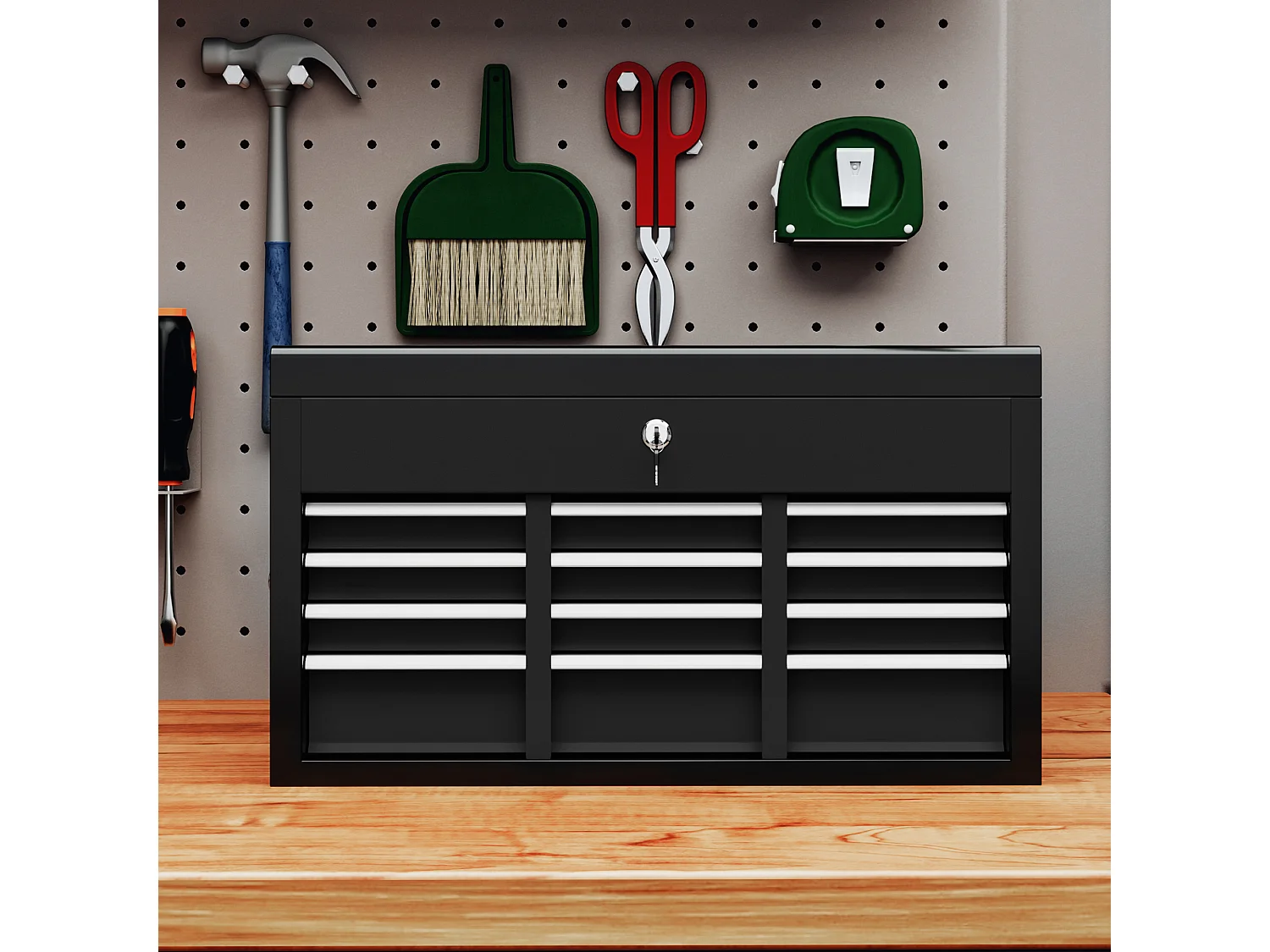 Cassetta porta attrezzi a 6 cassetti con serratura in acciaio nero