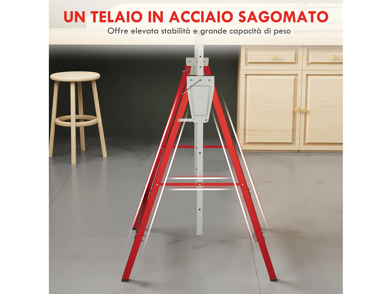 Set 2 cavalletti da lavoro telescopici pieghevoli rosso argento
