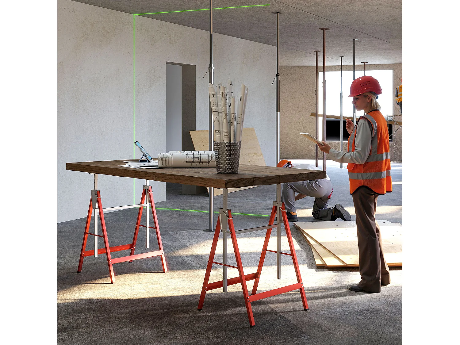 Set 2 cavalletti da lavoro telescopici pieghevoli rosso argento