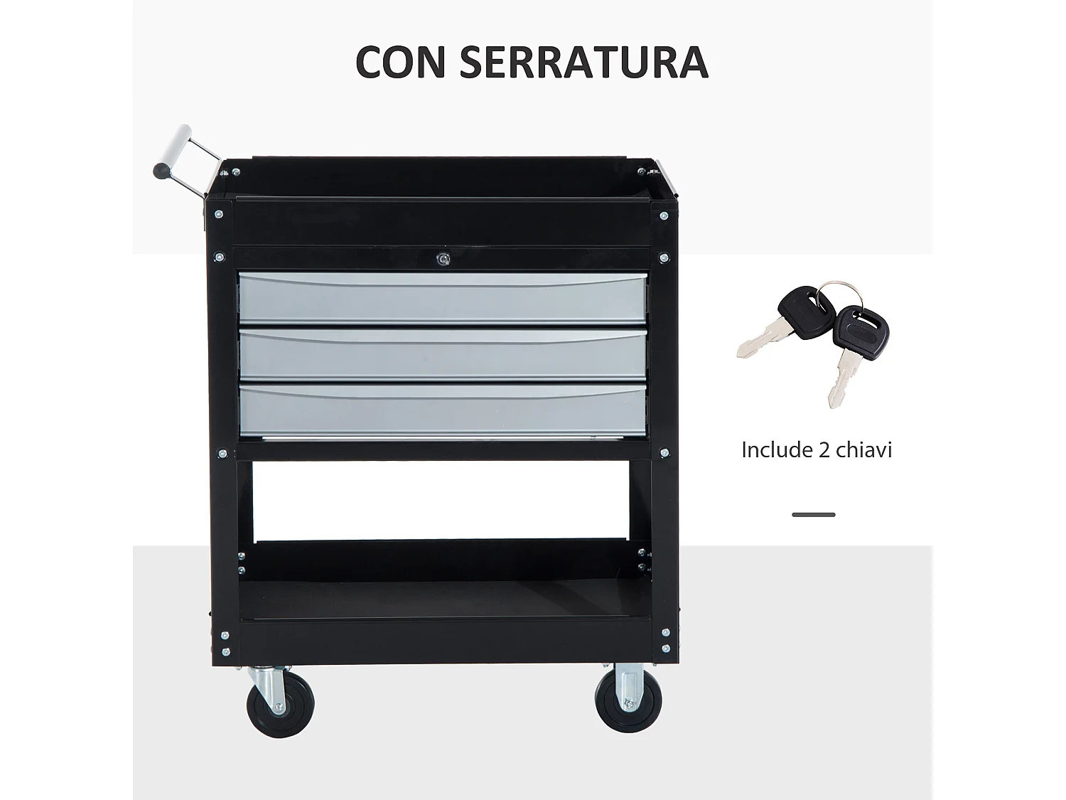 Carrello porta attrezzi professionale 3 cassetti con serratura e ruote