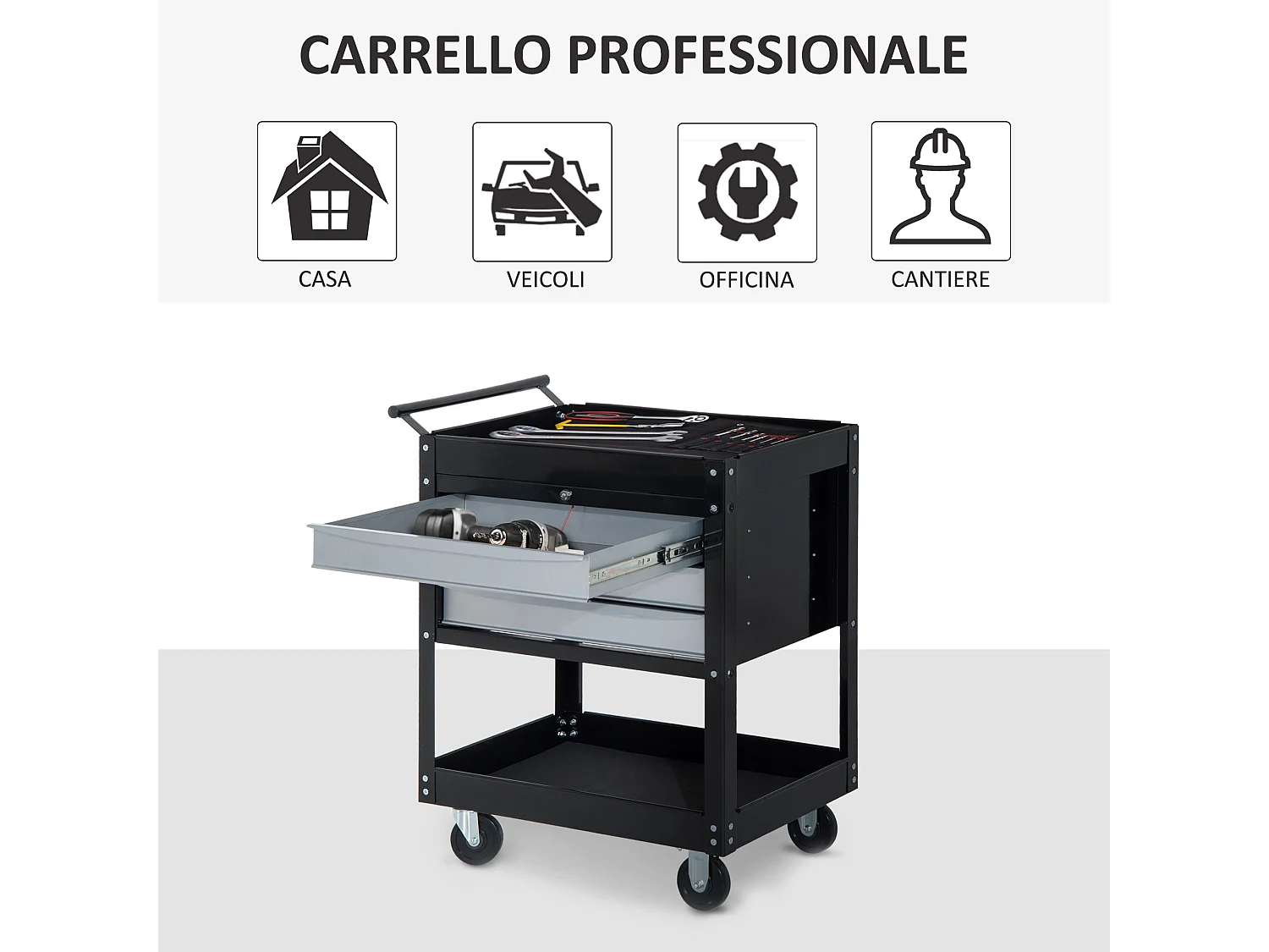Carrello porta attrezzi professionale 3 cassetti con serratura e ruote