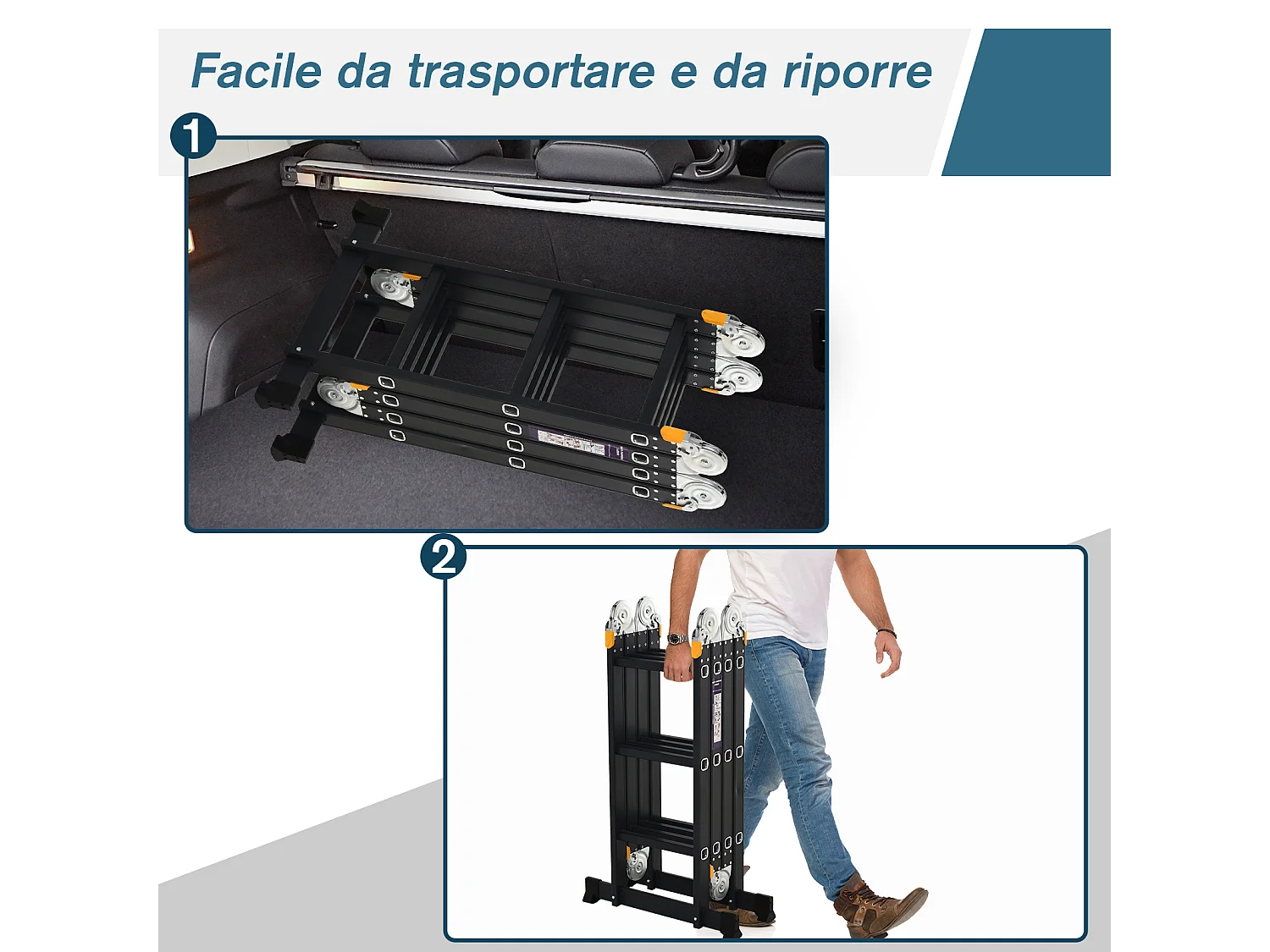 Durhand scala in alluminio nera 5 in 1 con carico massimo 150 kg