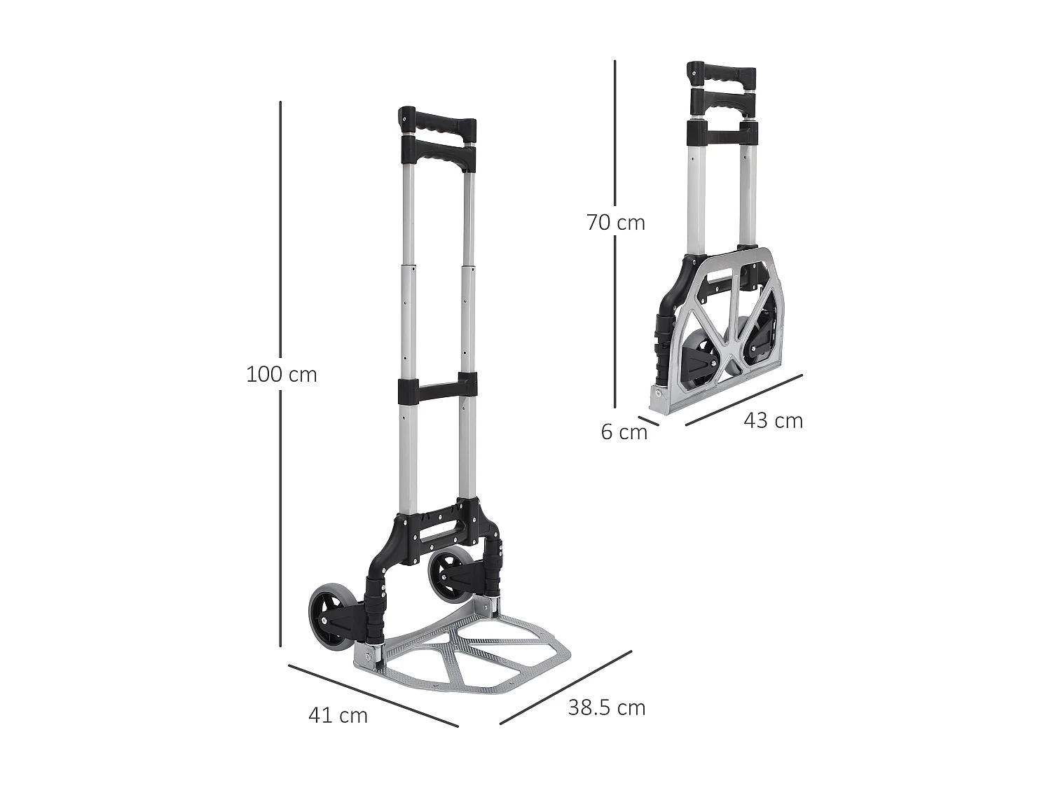 Carrello da trasporto 70kg max pieghevole ad altezza regolabile