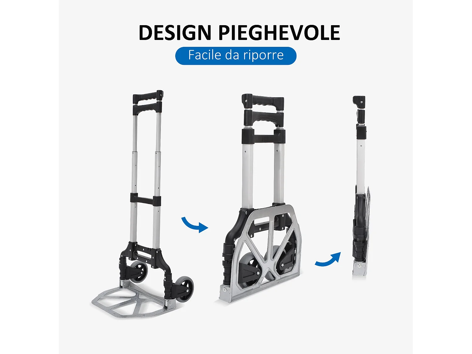 Carrello da trasporto 70kg max pieghevole ad altezza regolabile