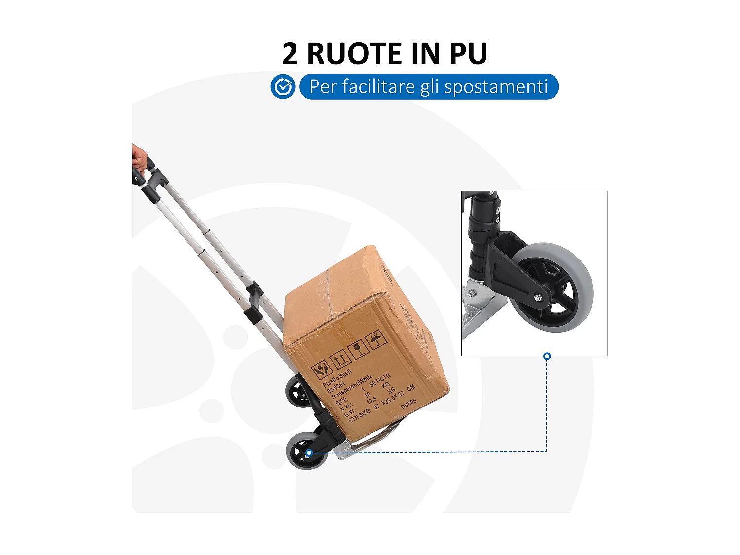 Carrello da trasporto 70kg max pieghevole ad altezza regolabile