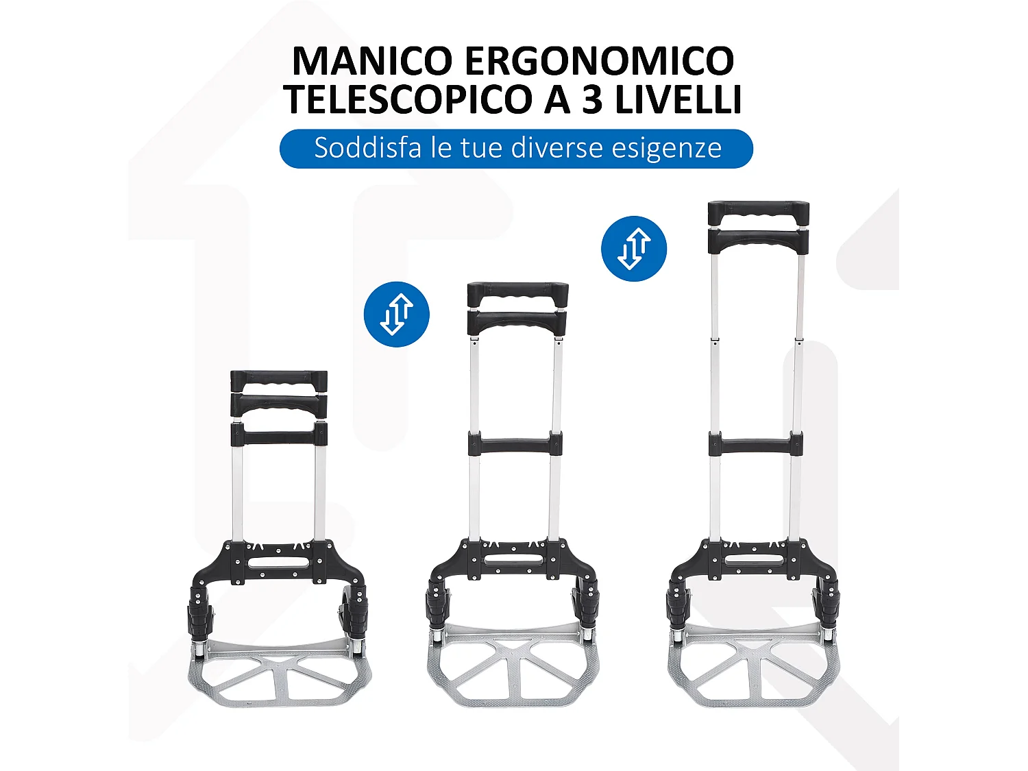 Carrello da trasporto 70kg max pieghevole ad altezza regolabile