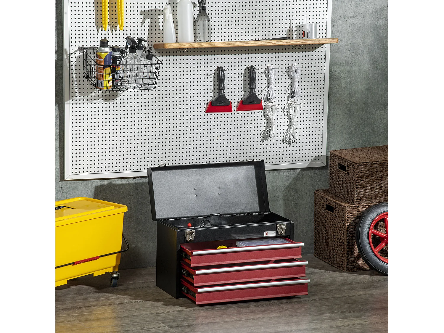 Cassetta porta attrezzi con 3 cassetti e vassoio superiore