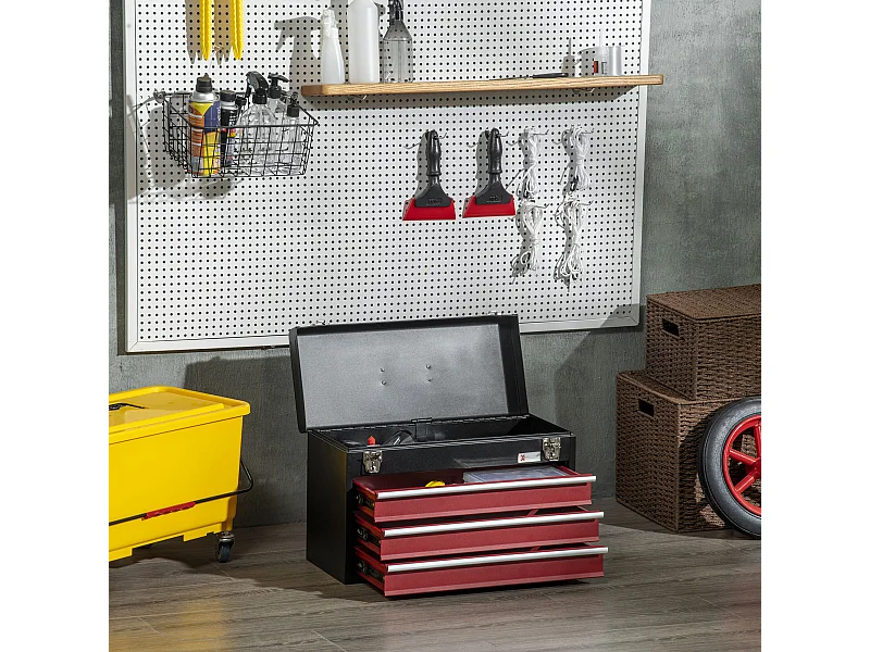 Cassetta porta attrezzi con 3 cassetti e vassoio superiore