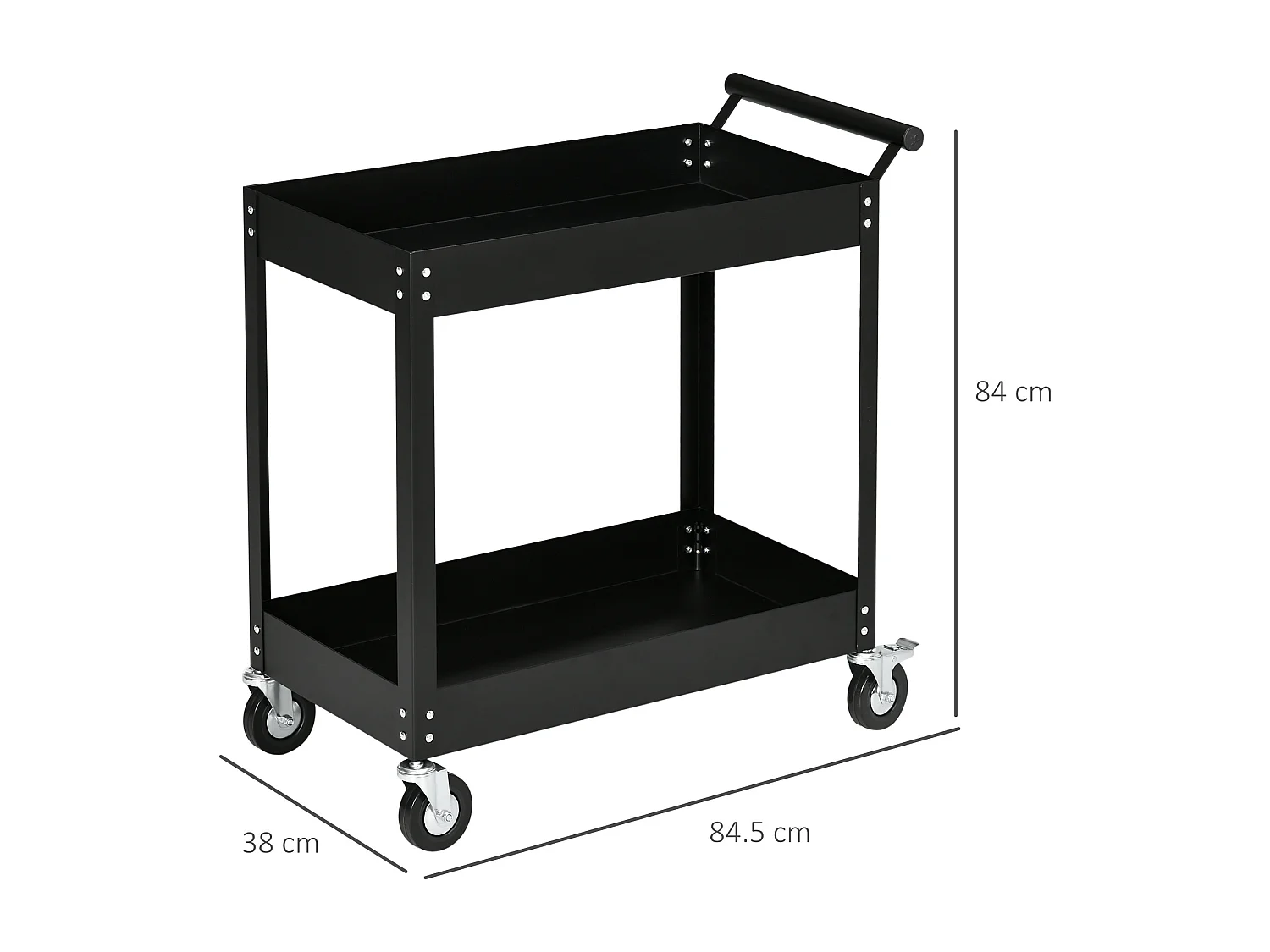 Carrello porta attrezzi da officina a 2 ripiani in acciaio