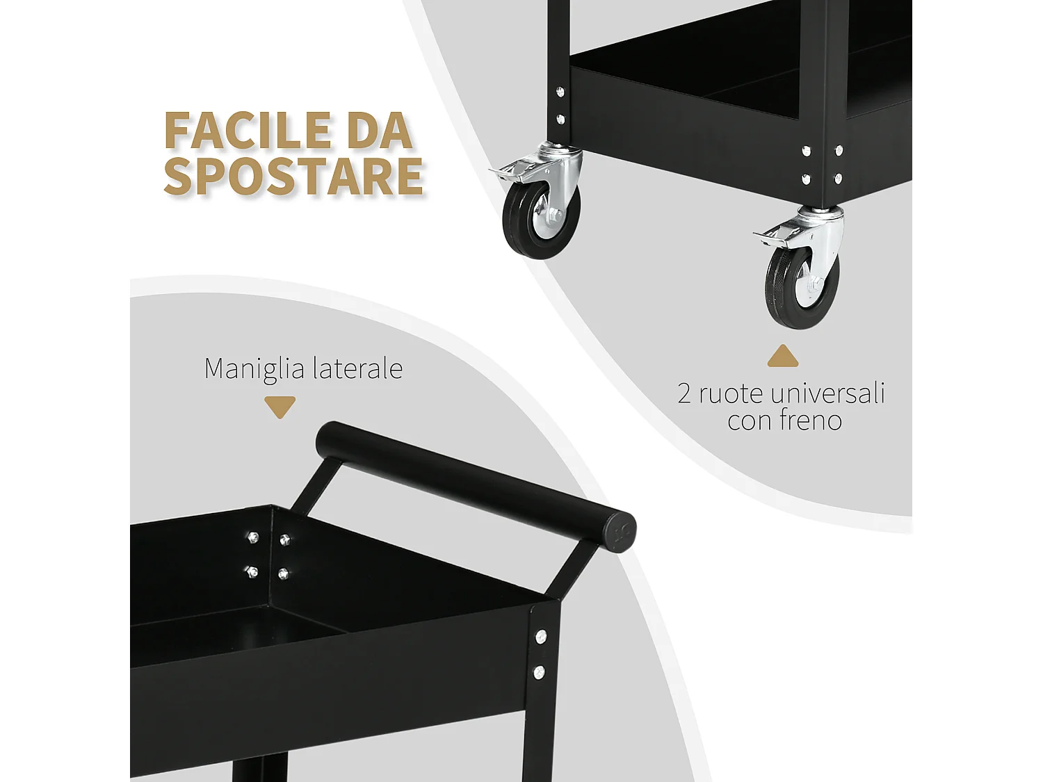 Carrello porta attrezzi da officina a 2 ripiani in acciaio