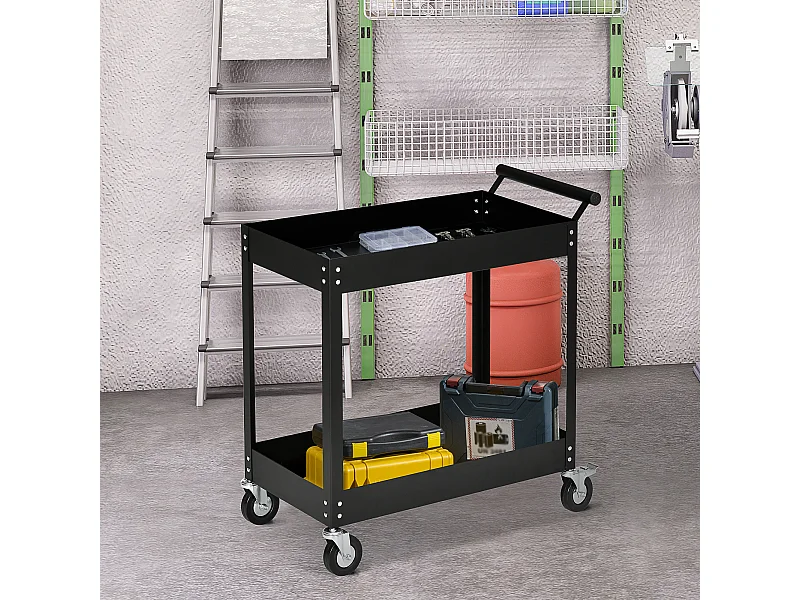Carrello porta attrezzi da officina a 2 ripiani in acciaio