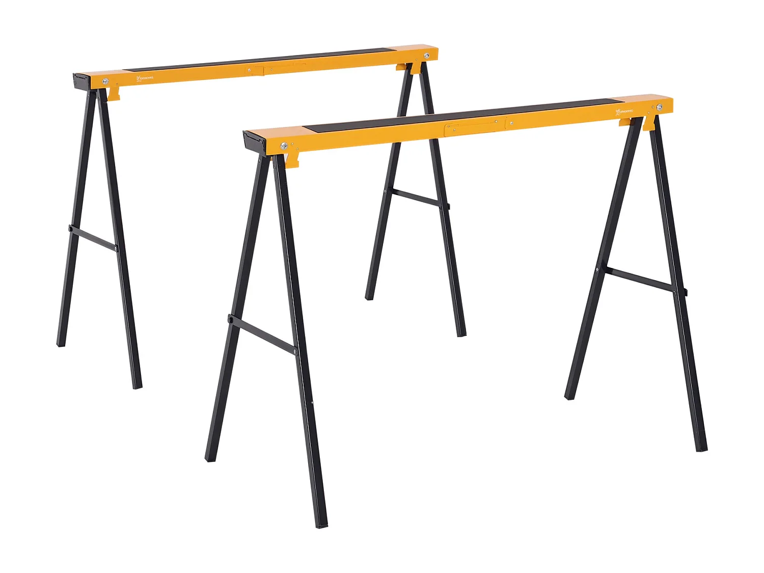 Set 2 Pezzi Cavalletti da Lavoro Pieghevoli e Portatili, Nero Giallo, Max. 250kg