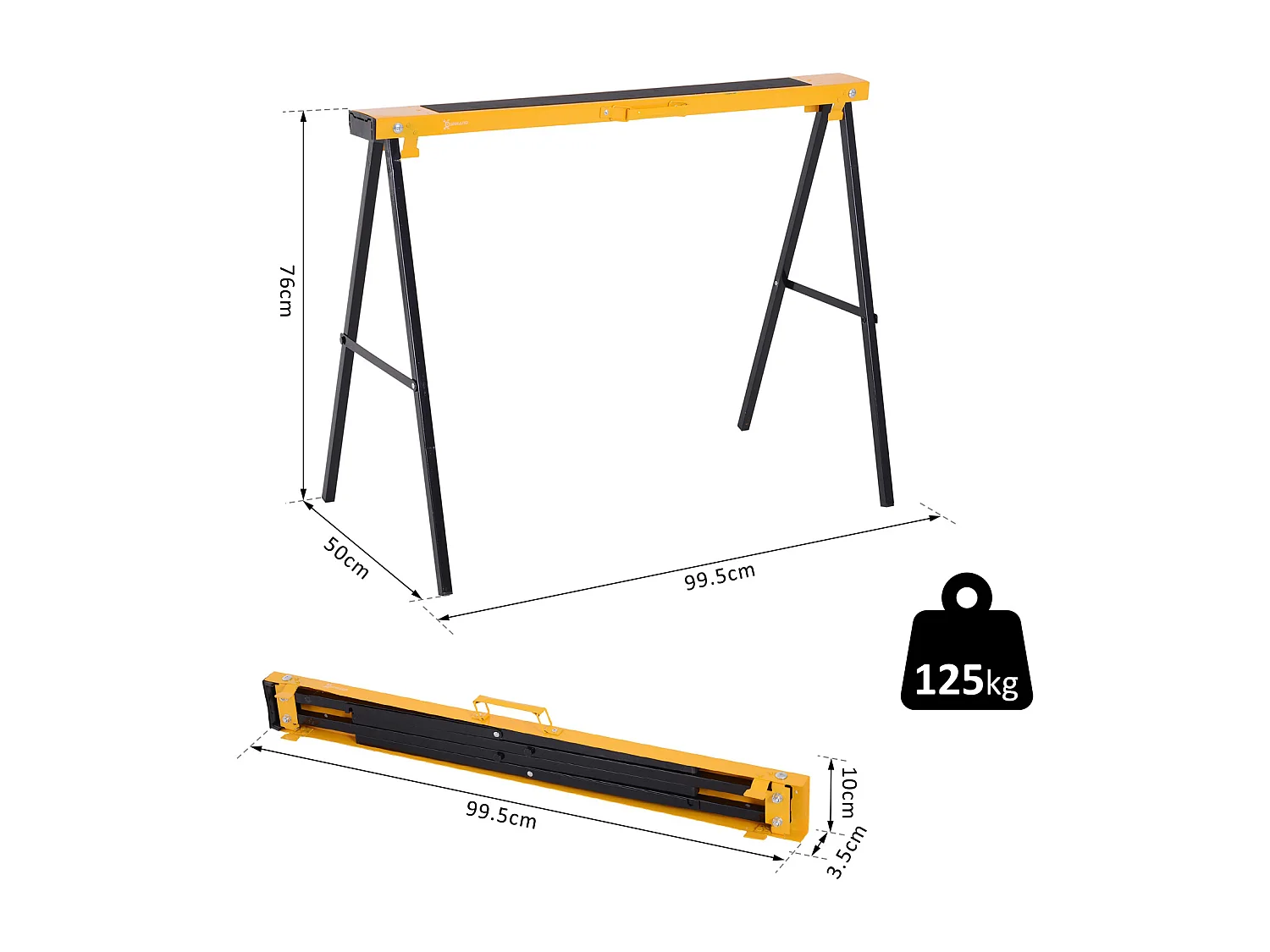 Set 2 Pezzi Cavalletti da Lavoro Pieghevoli e Portatili, Nero Giallo, Max. 250kg