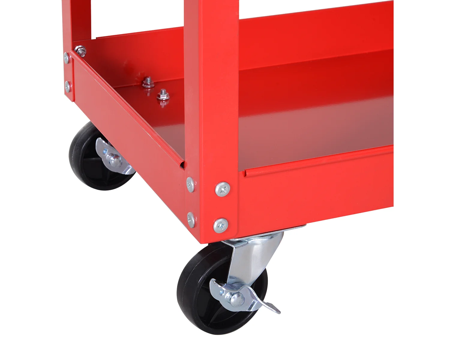 Carrello porta attrezzi con cassetto e 3 ripiani in lamiera rossa