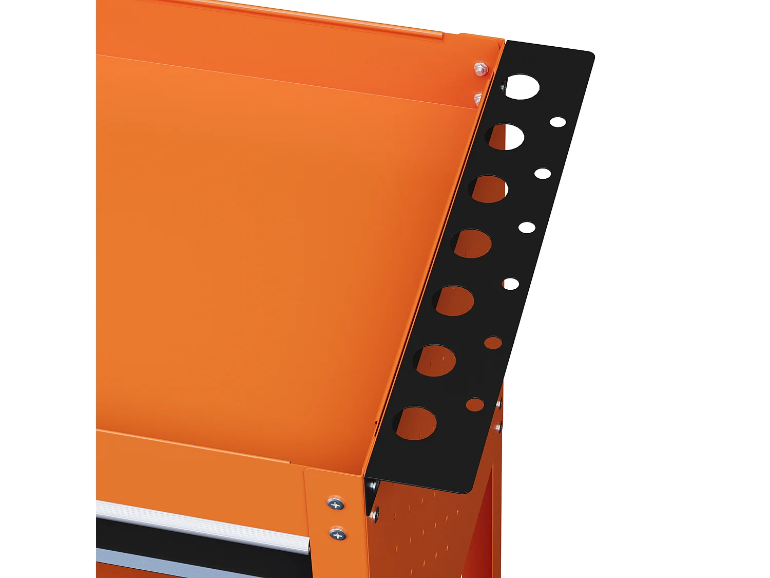 Carrello porta attrezzi con cassetto e 3 ripiani in acciaio arancione