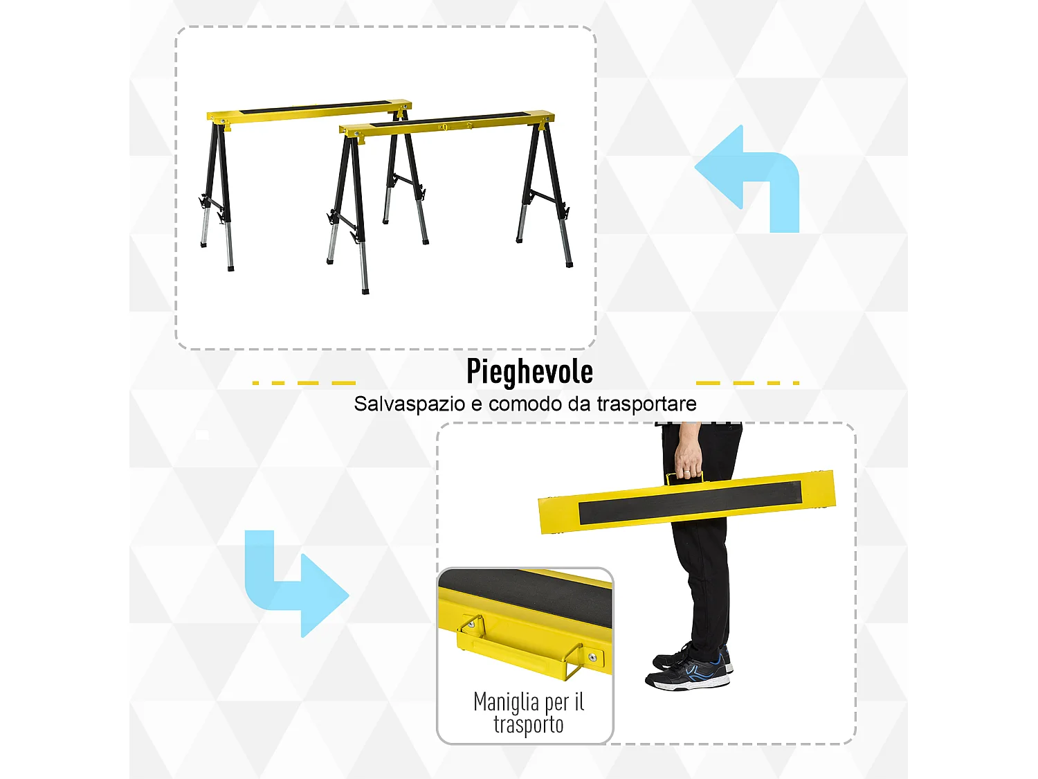 Set 2 Cavalletti da Lavoro Pieghevoli Portatili Antiscivolo Gialli