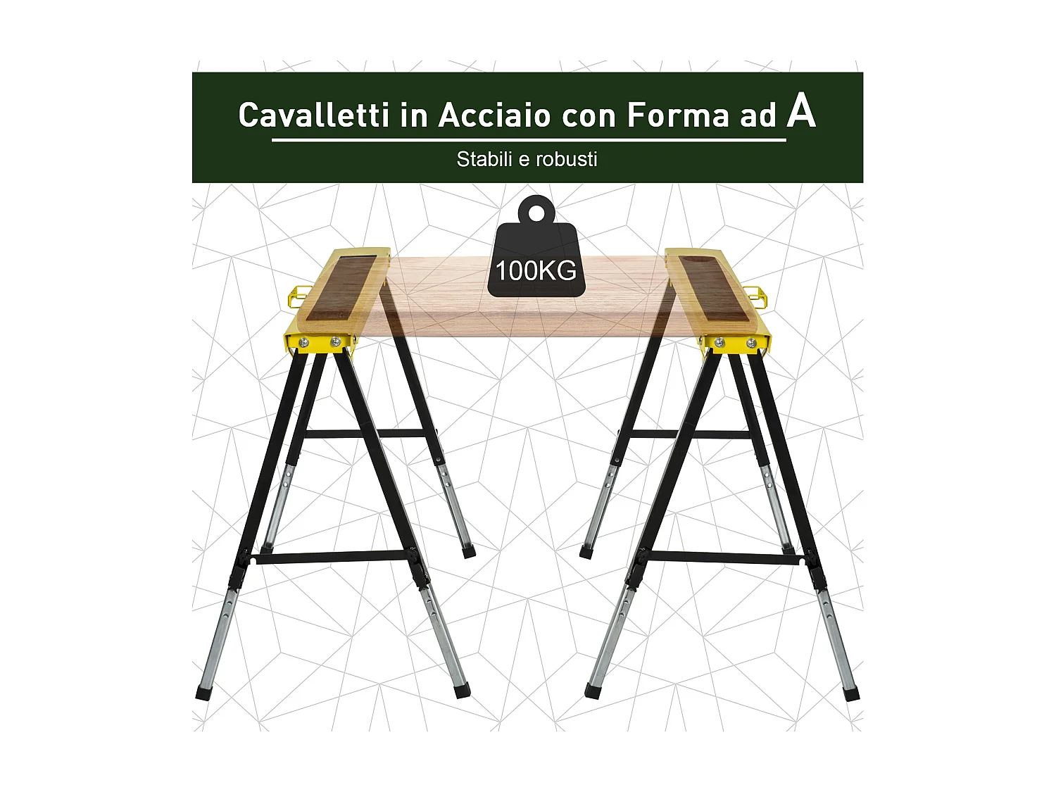 Set 2 Cavalletti da Lavoro Pieghevoli Portatili Antiscivolo Gialli