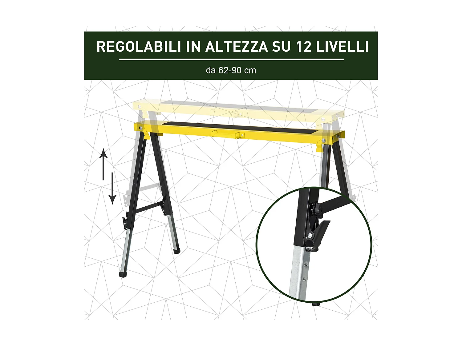 Set 2 Cavalletti da Lavoro Pieghevoli Portatili Antiscivolo Gialli