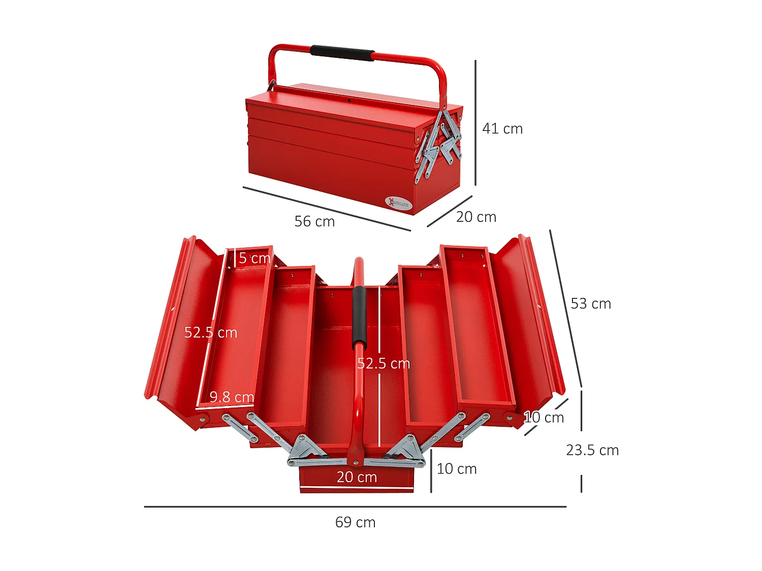 Cassetta porta attrezzi in acciaio pieghevole a 5 vassoi rosso
