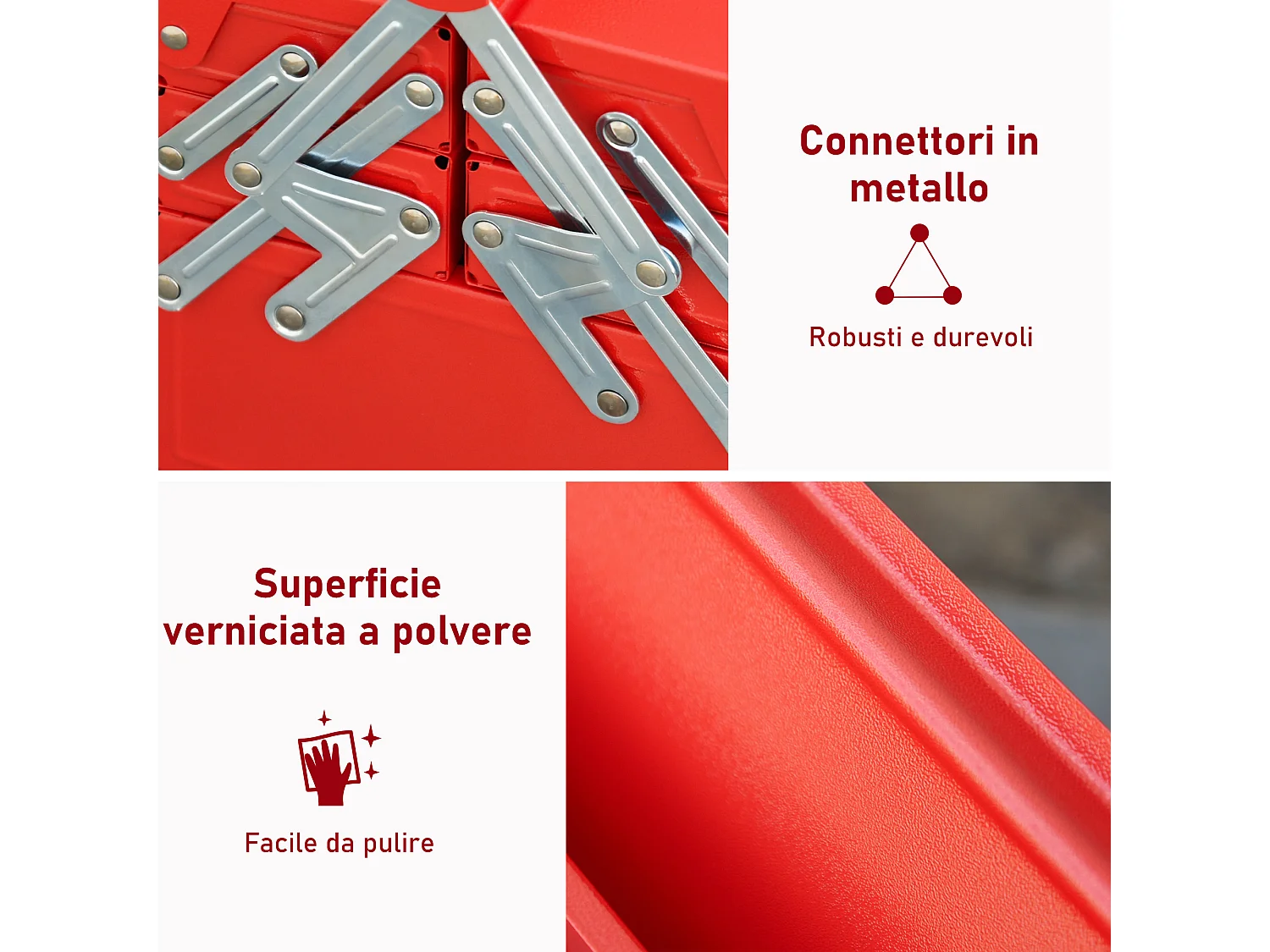 Cassetta porta attrezzi in acciaio pieghevole a 5 vassoi rosso