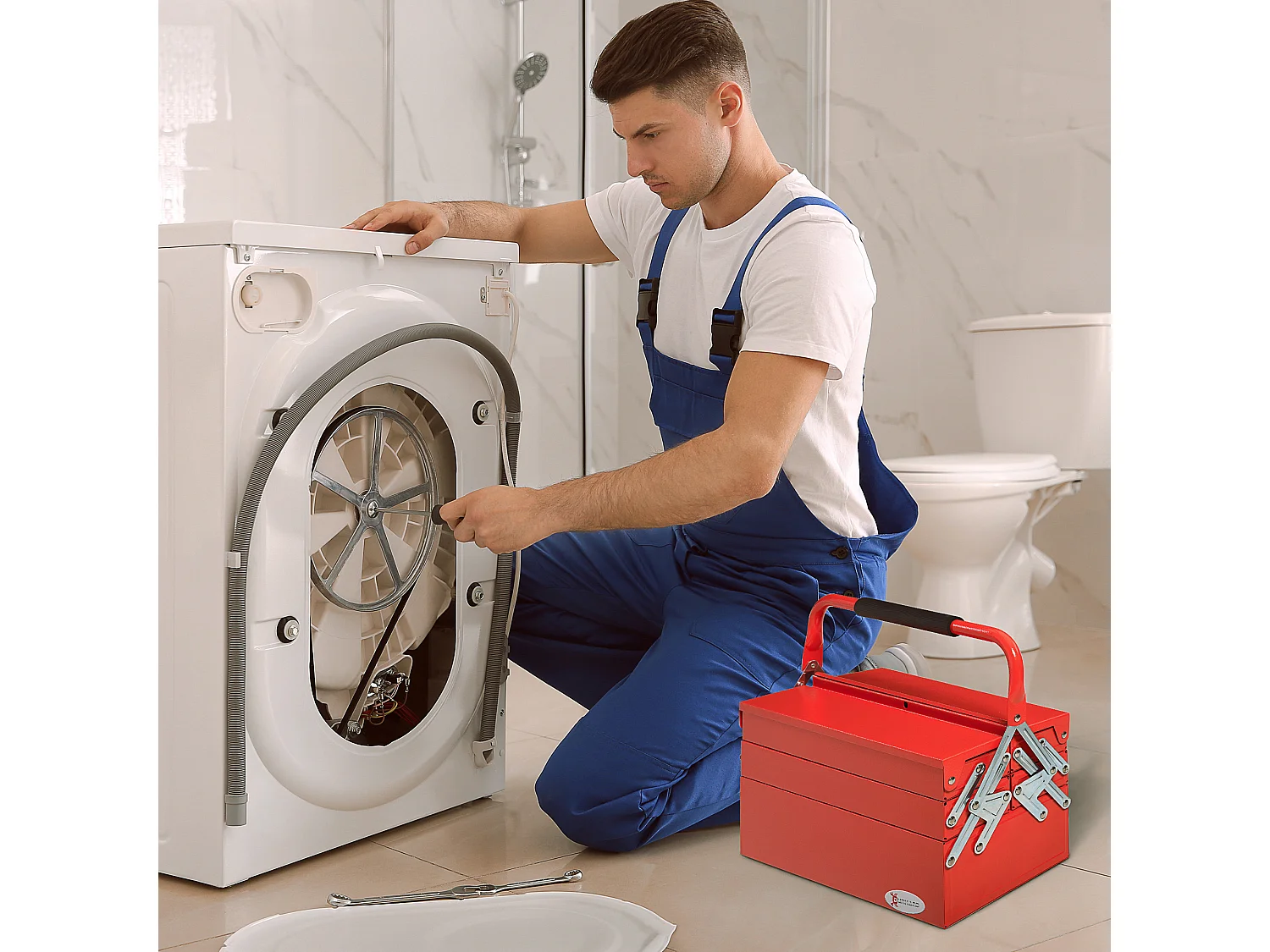 Cassetta porta attrezzi in metallo con 5 vassoi e 3 ripiani